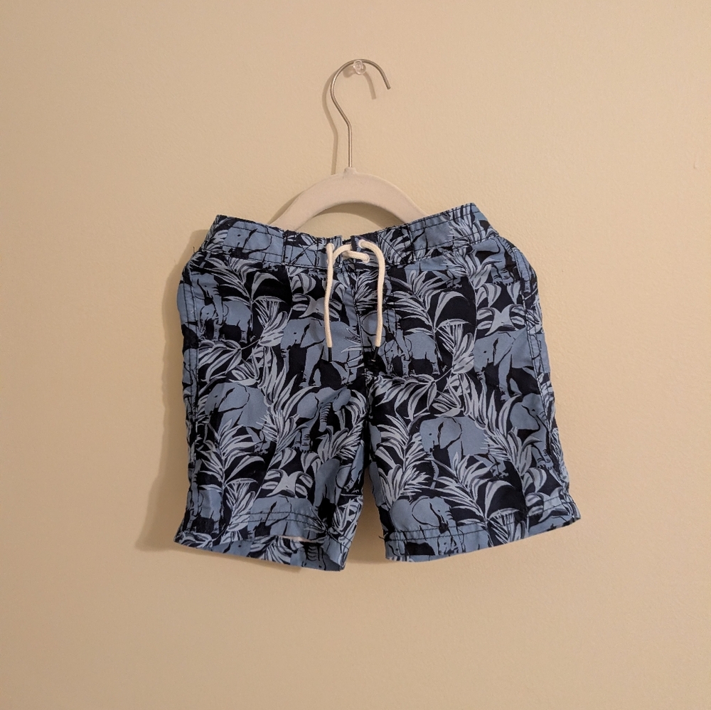 Janie and Jack Navy and Light Blue Elephant Patterned Shorts